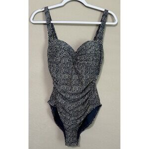 Niptuck Womens Swimsuit 6 Navy Blue/Cream One Piece Multifit‎ Cups